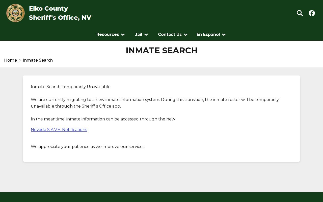 Elko County arrest lookup inmate roster migration notice
