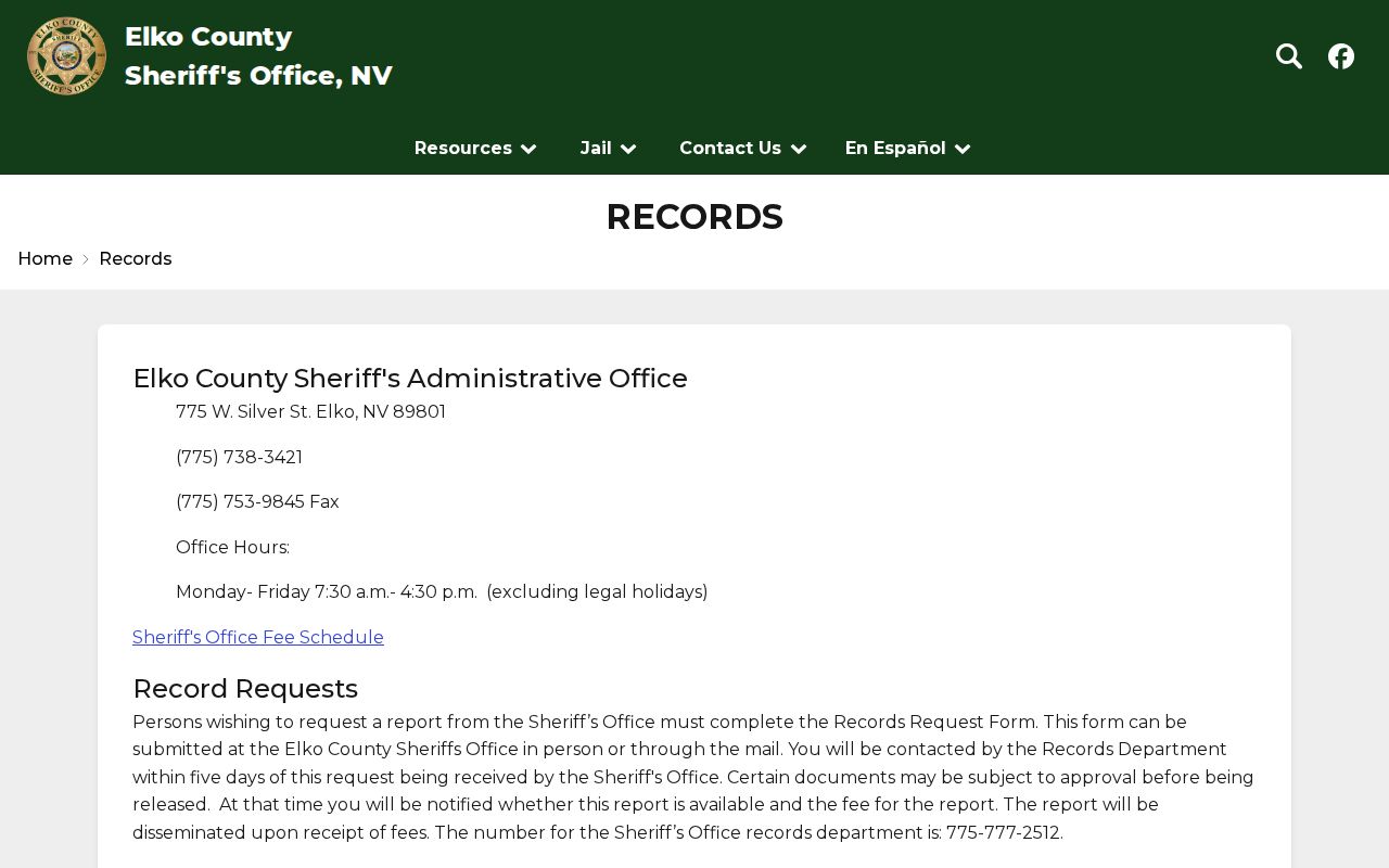Elko County Sheriff records information for an arrest lookup