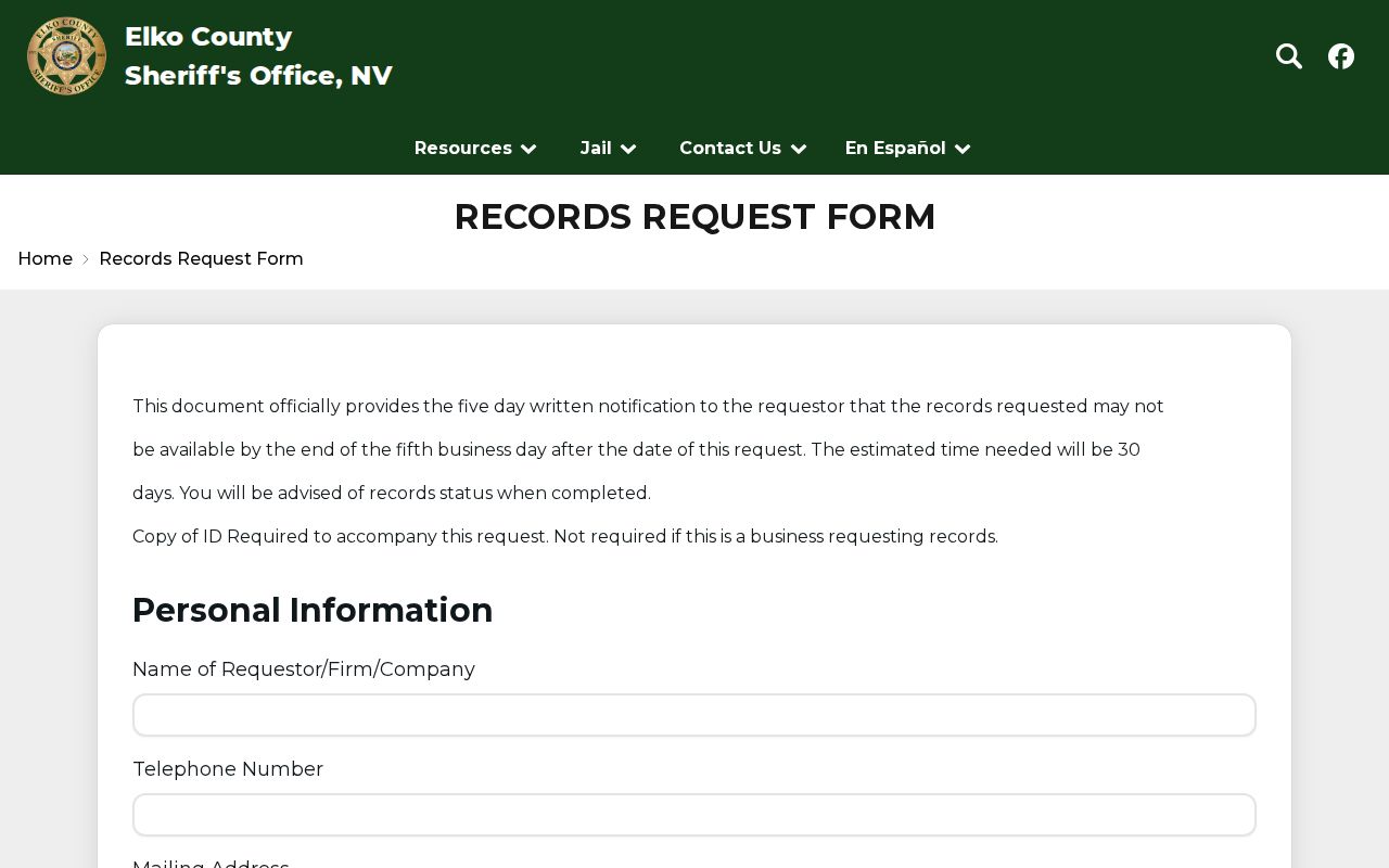 Elko County Sheriff arrest record request form