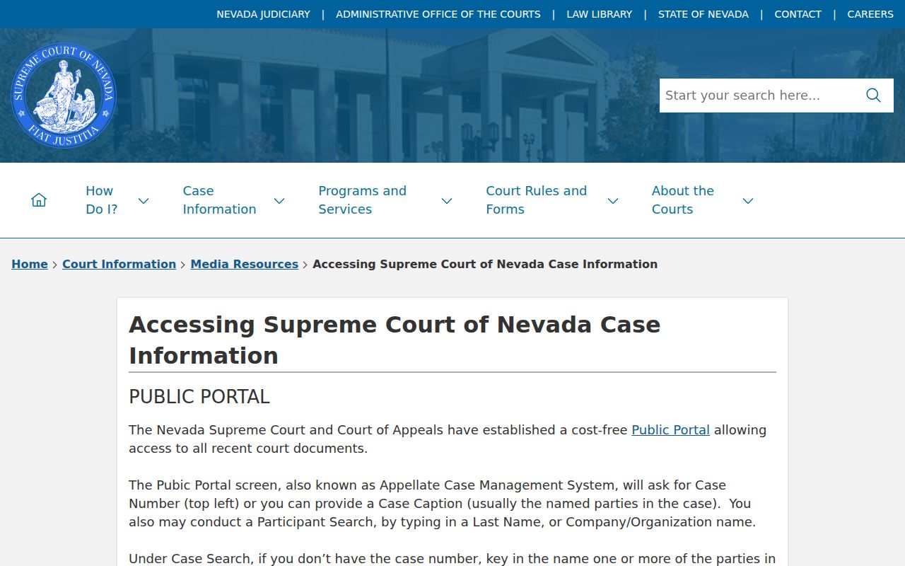 Nevada appellate instructions for an Elko County court case search