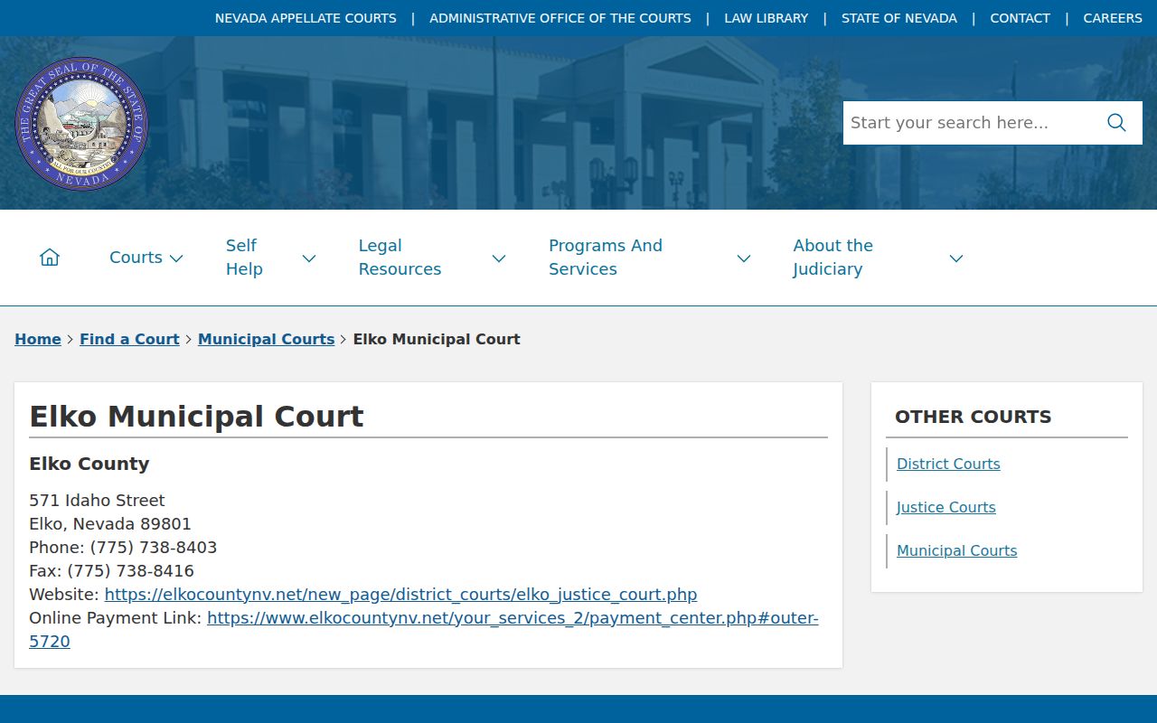 Elko criminal records municipal court contact page