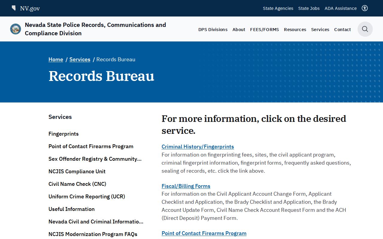 Elko County criminal history Nevada Records Bureau