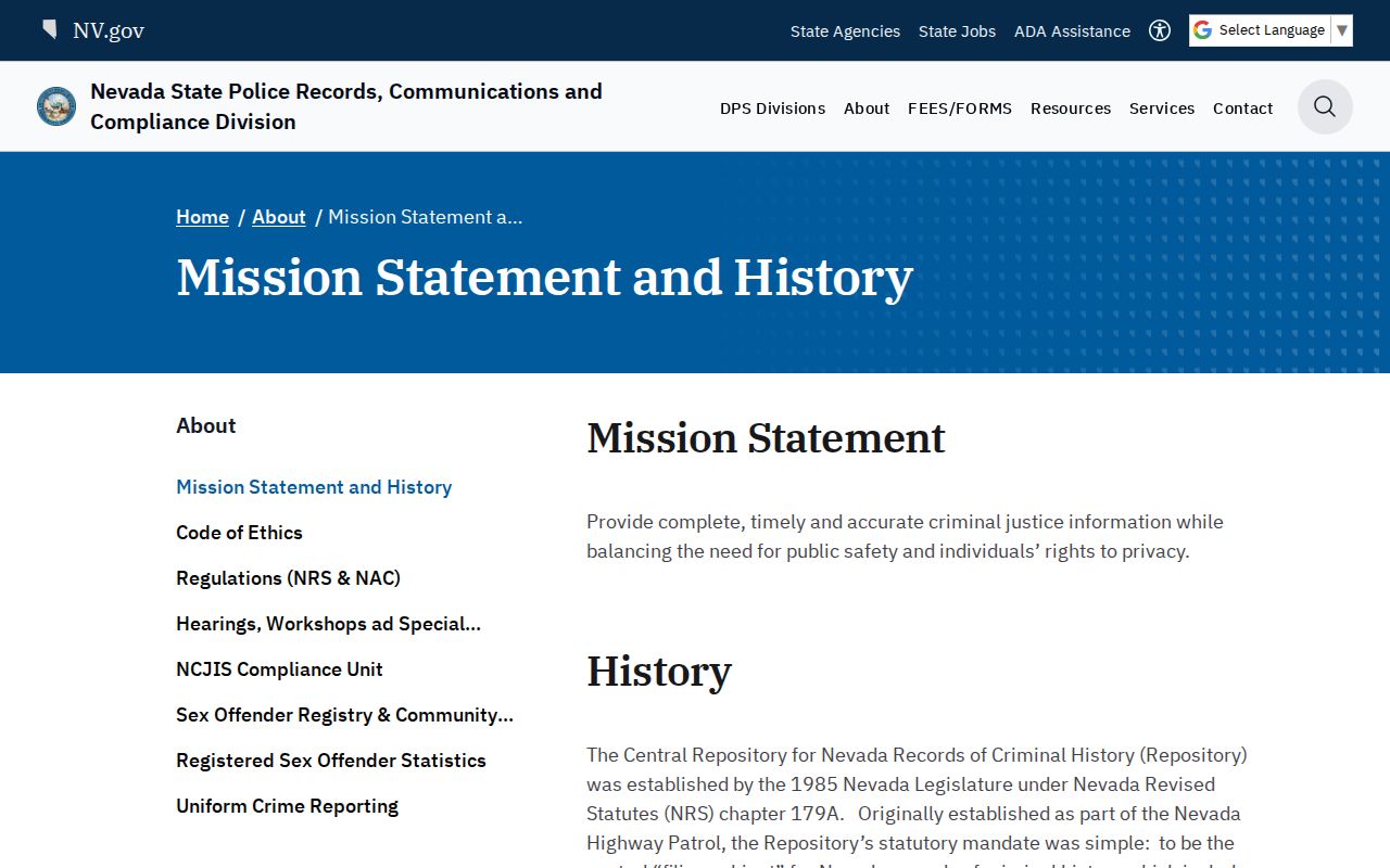 Elko County sex offender records at the Nevada Central Repository