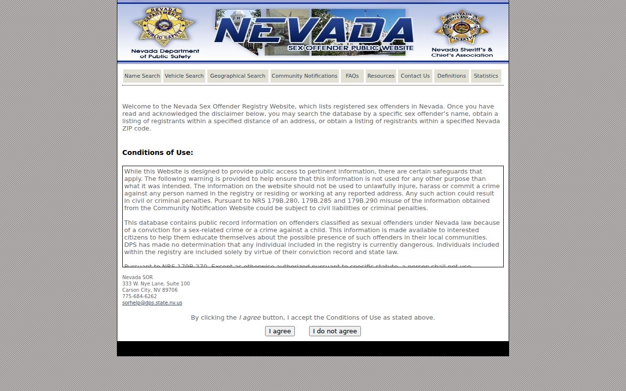 Elko County sex offender search registry conditions