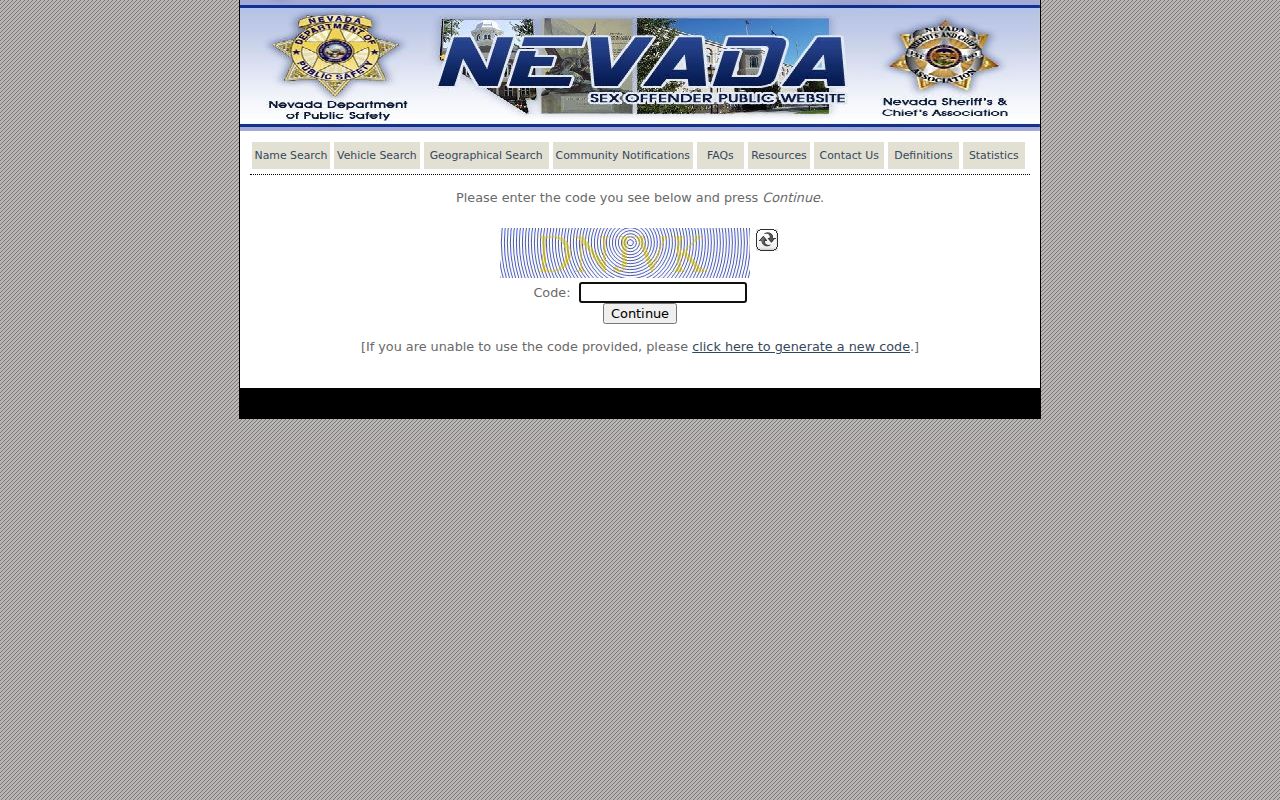 Elko County sex offender search CAPTCHA gateway